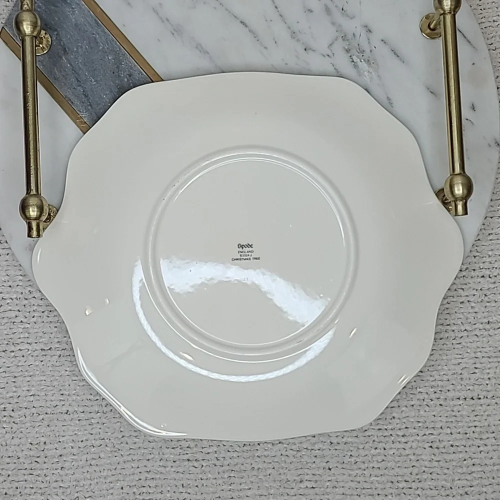 Spode Christmas Tree Vintage Collectible Ceramic Handled Square Cake Plate